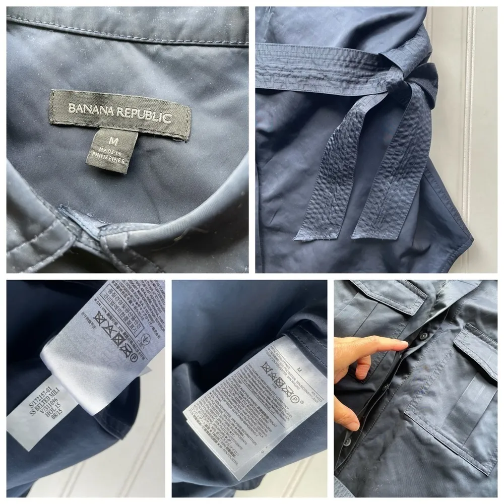 Banana Republic Military Shirt Navy Blue Size Medium S/S Belted MILI Safari - Image 6