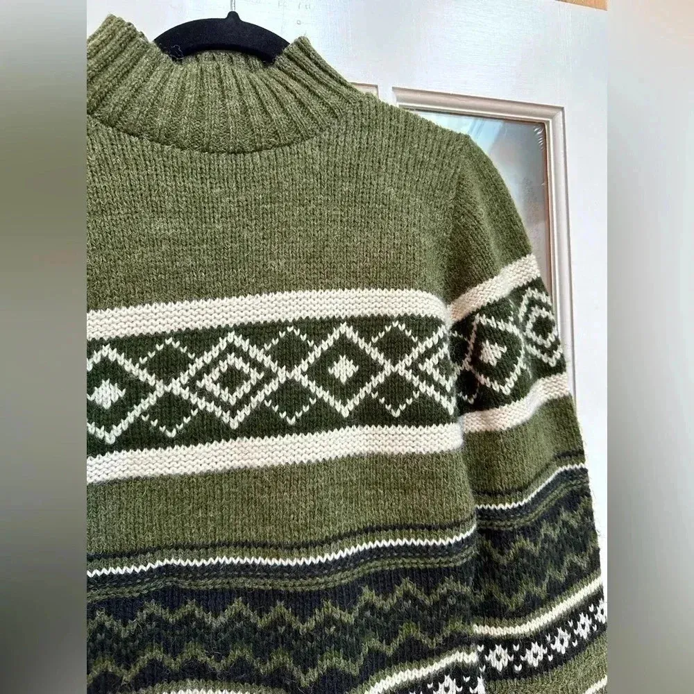 Vintage Kathy Ireland Hunter Green Cream Wool Blend Sweater Size S Small - Image 3
