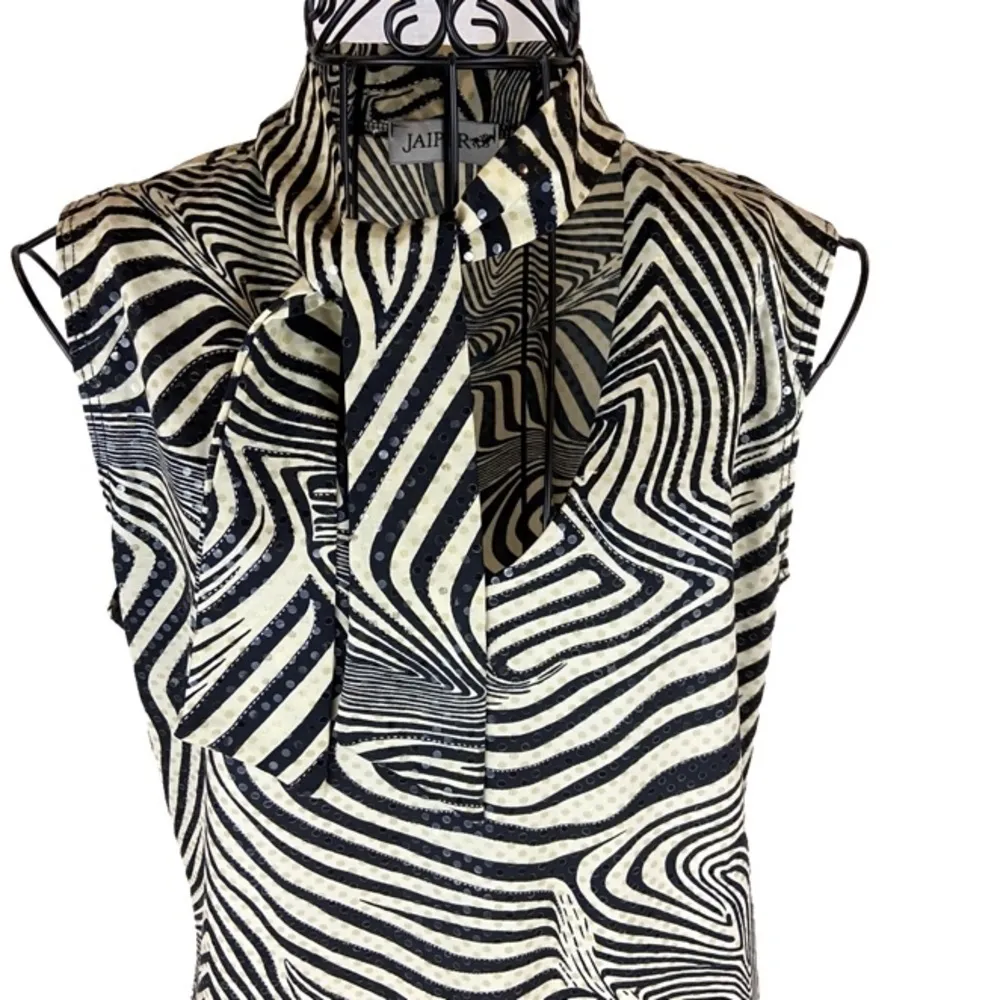 Vintage Y2K Jaipur Zebra Print Sparkle Sleeveless Mobwife Top Women’s Size Large Black - Image 5