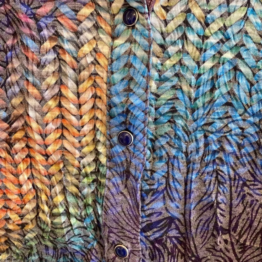 Carine Snap Button Selena Fit n Flare Crinkle Rainbow Shirt Purple Blue Blue XS - Image 3