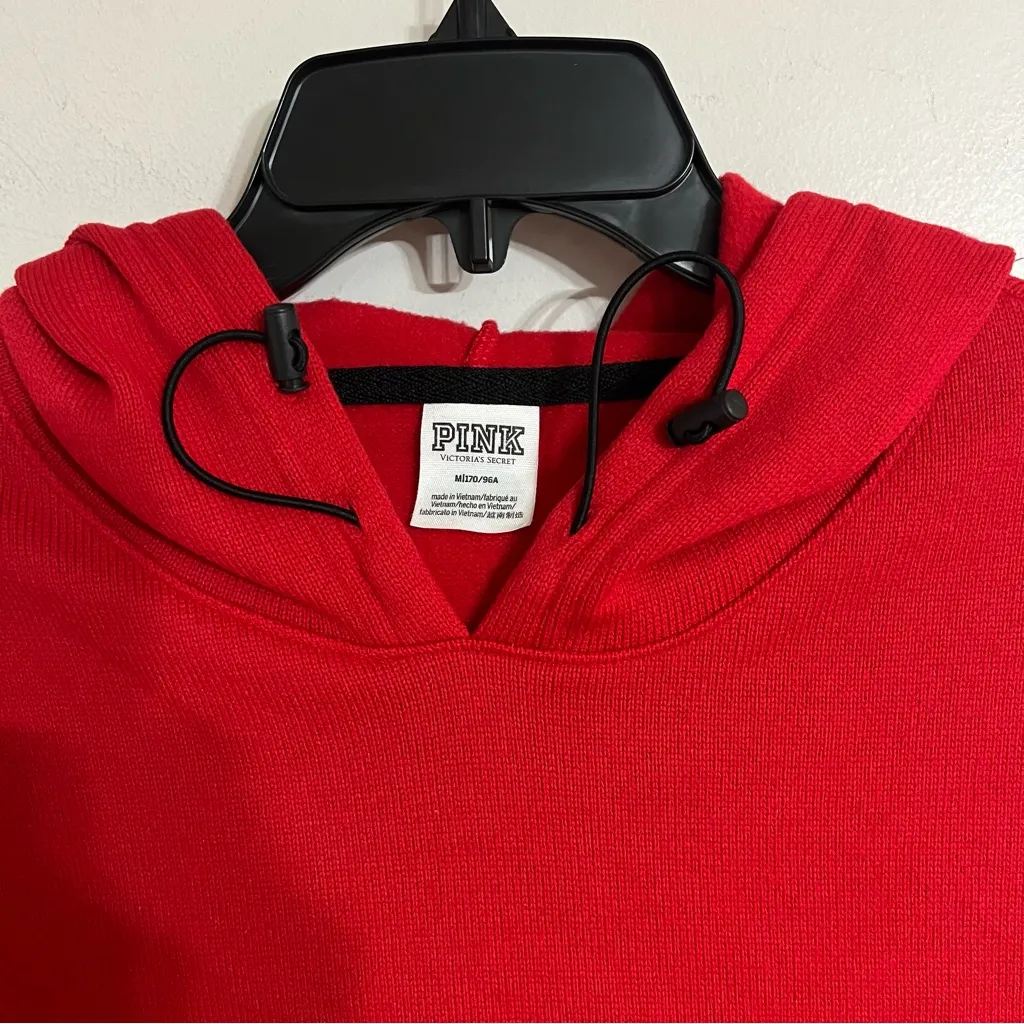 PINK‎ Victoria’s Secret Crop Knit Hoodie Red  Sweater Pullover Top Size Medium - Image 5
