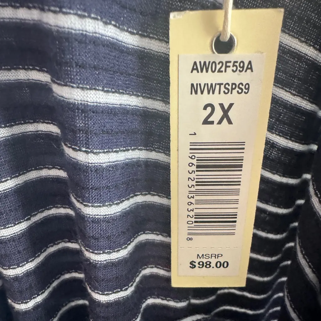 Max Studio Navy and White Striped Jersey Dress - Image 6