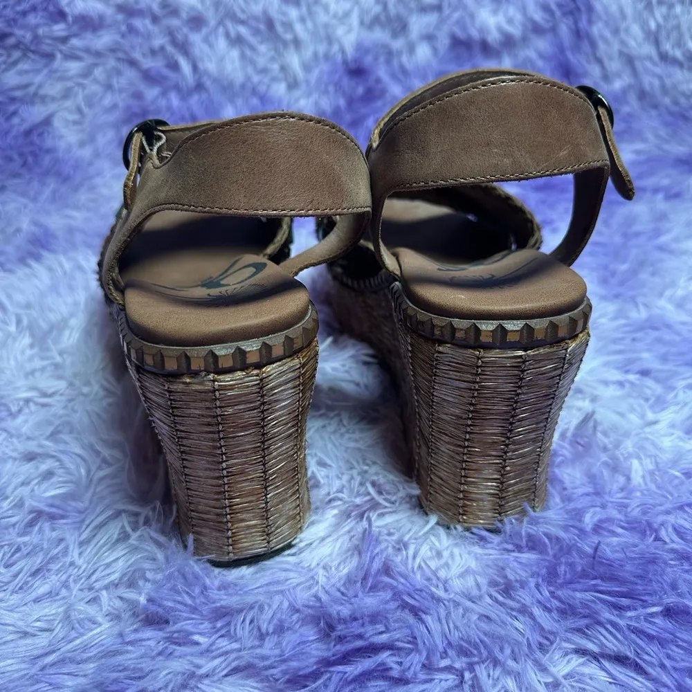 OTBT Leather Brown & Turquoise Chunky Cahoot Espadrille Platform Wedge Sandals - Image 5