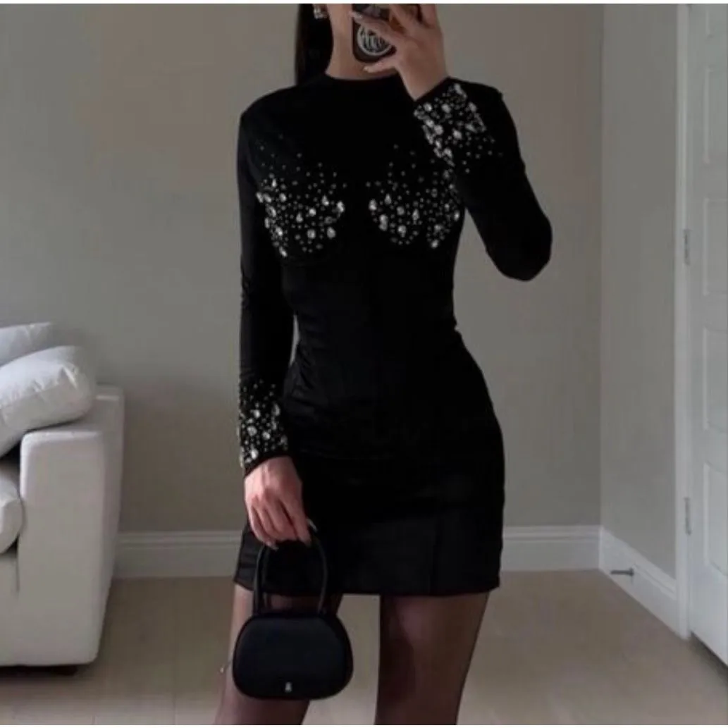 House of CB Anastasia Black Crystallised Corset Dress Size XS - Image 3