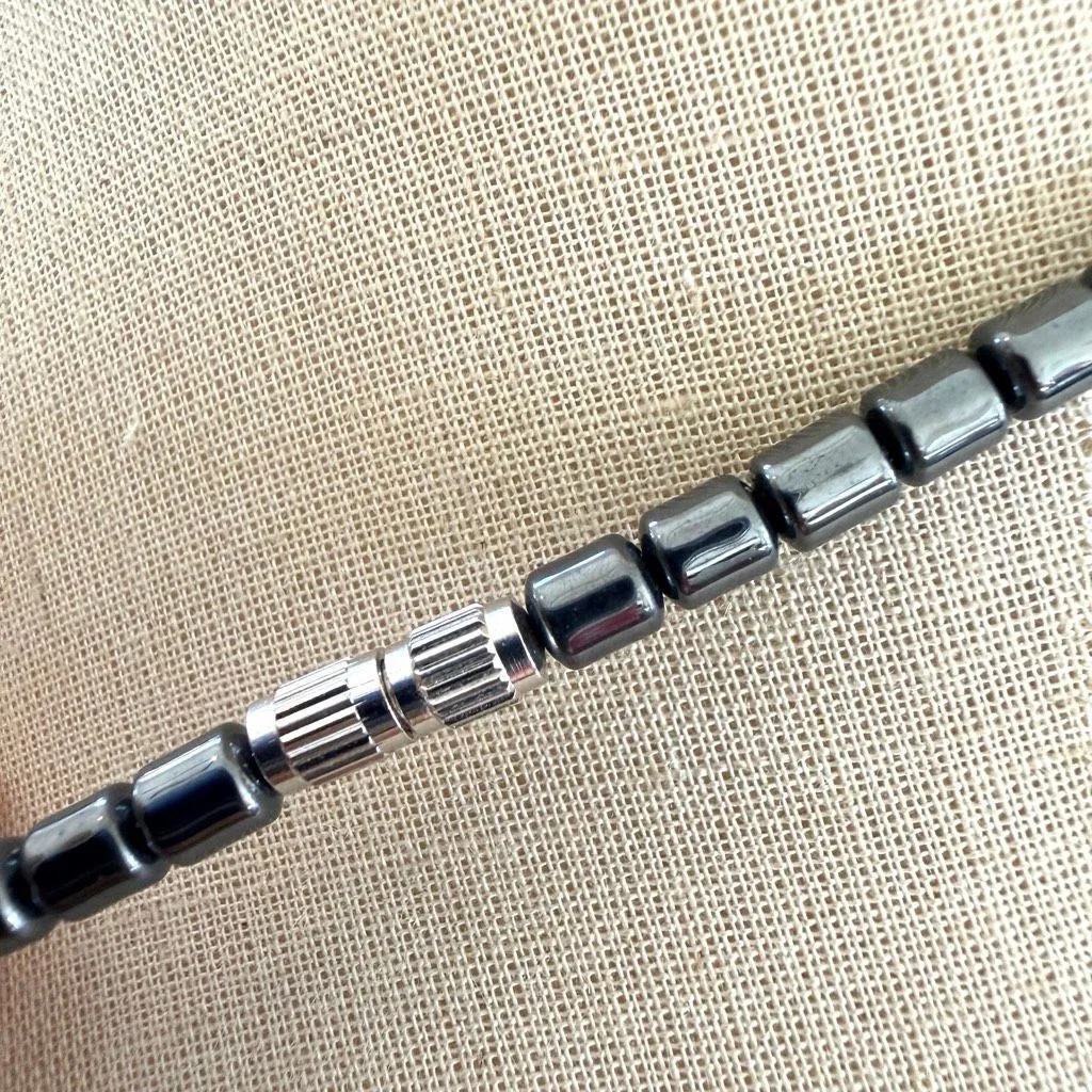 Boho Turquoise Stone Pendant Necklace w/ Hematite Beads Blue - Image 4