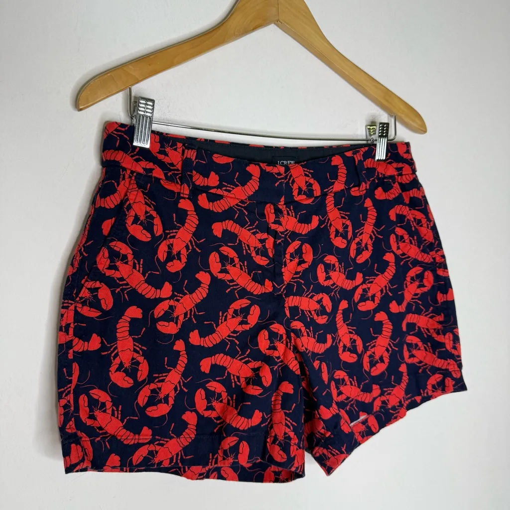 J.Crew Lobster Print Shorts Size 6 Navy Red 100% Cotton Summer Coastal Preppy - Image 5