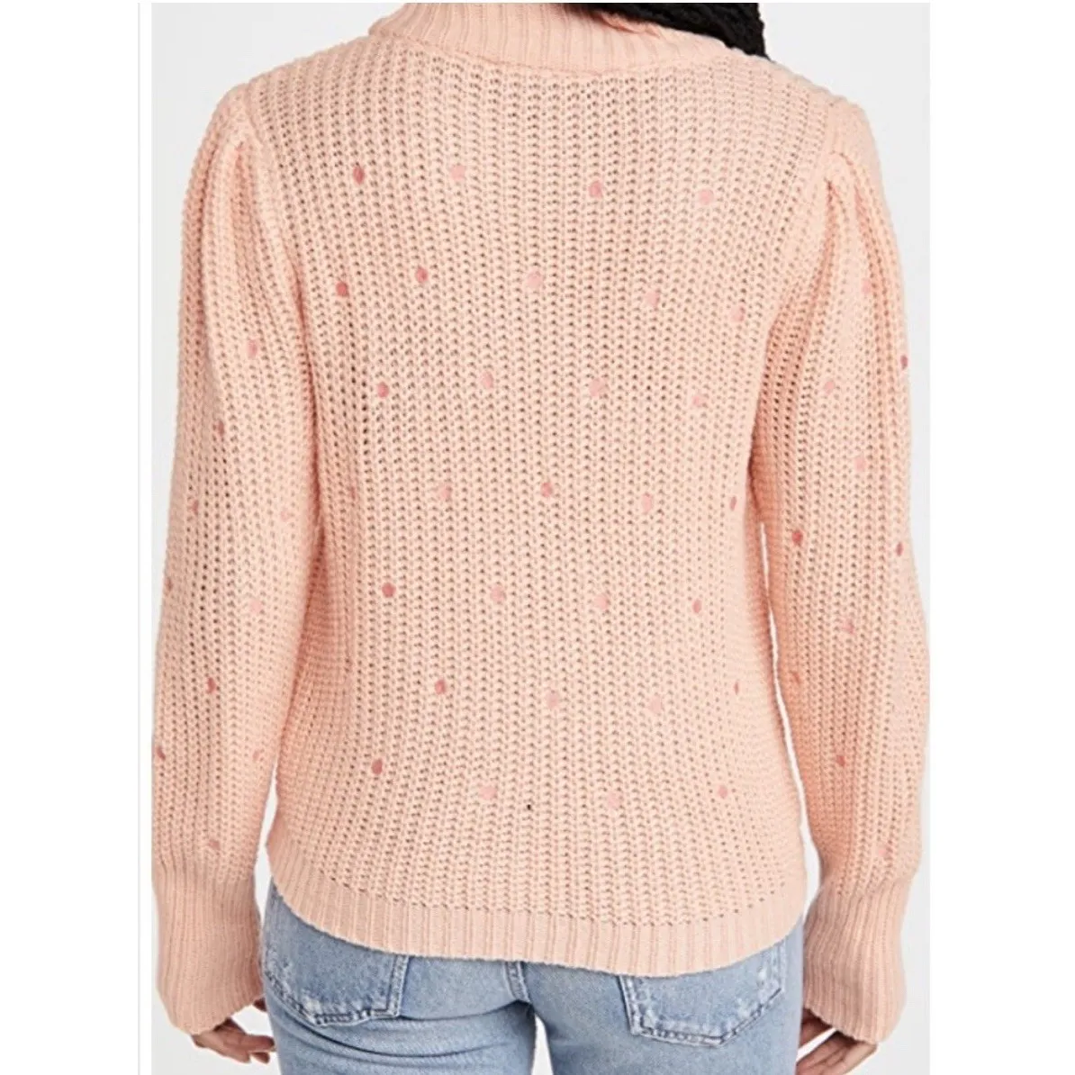 English Factory Anthropologie Peach Polka Dot Chunky Knit Sweater Large NWT - Image 2