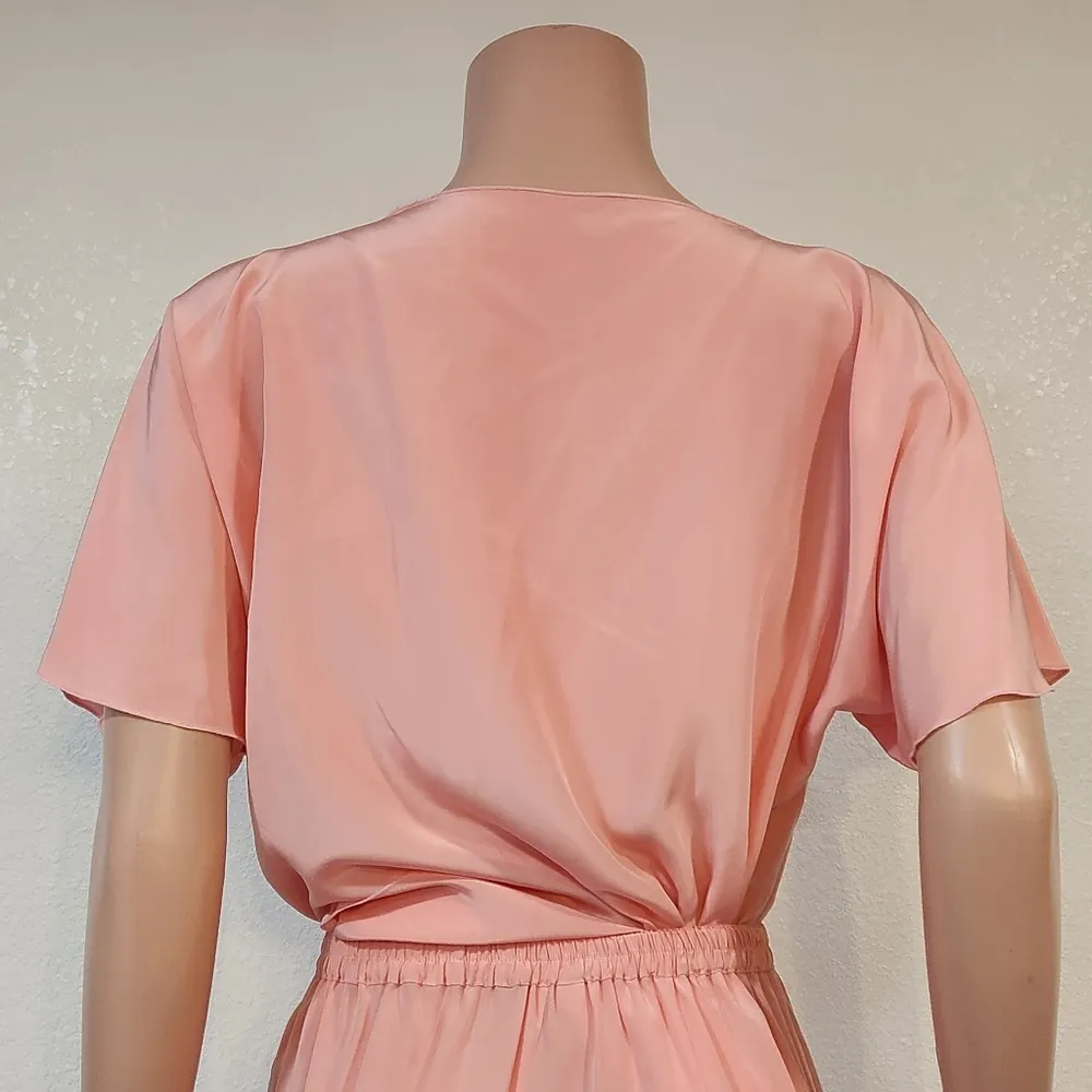 3pc Pink Polyesters And Silk Skirt, Shirt And Over Throw Butterfly Look Sz M - Image 12