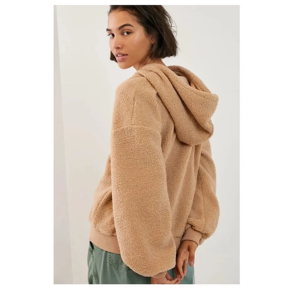 Current Air x Anthropologie Callan Sherpa Teddy  Hoodie in Camel - Image 2