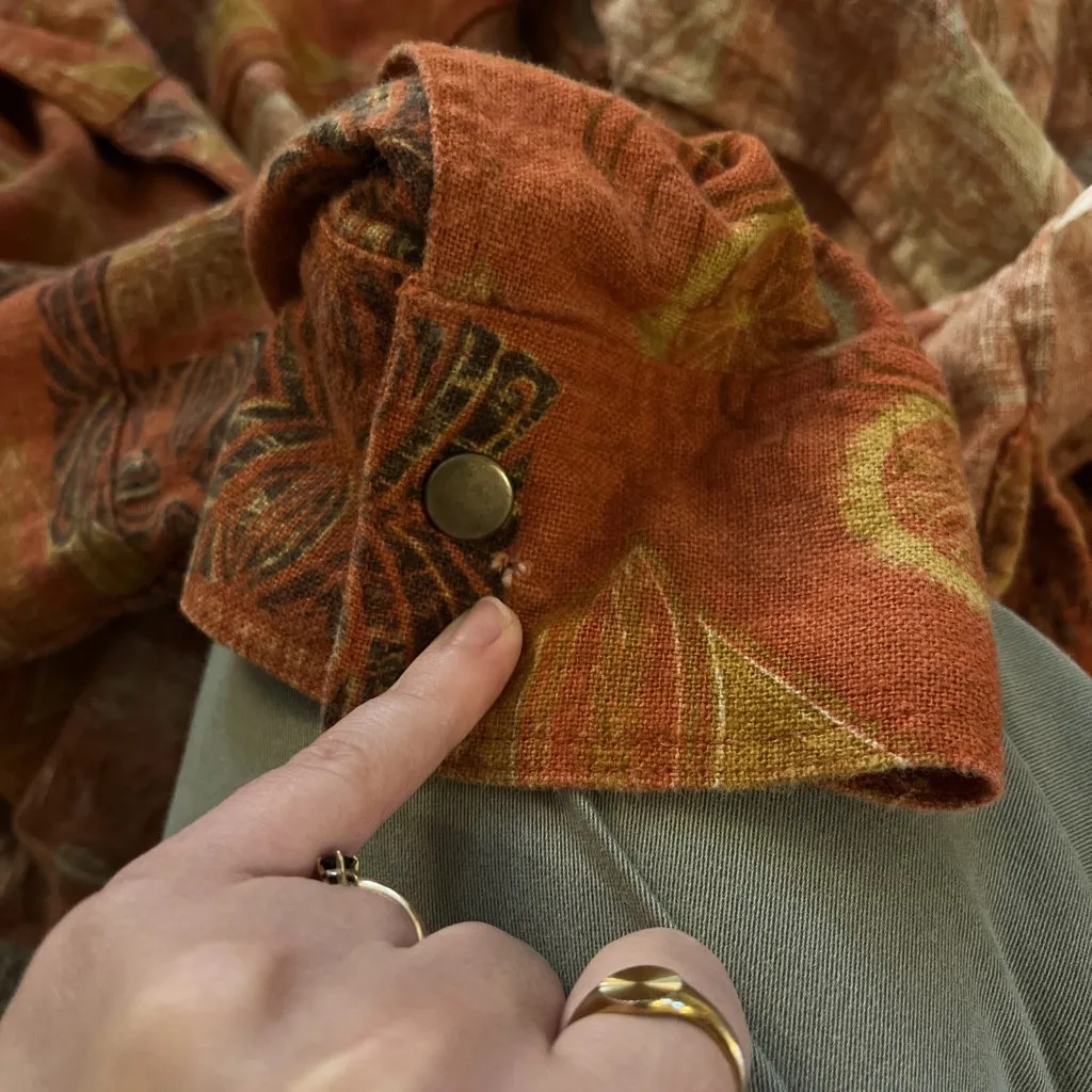 Orange Boho Citrus Retro 70s Jacket Linen Cotton Hippie Art To Wear Laganlook 1X - Image 10