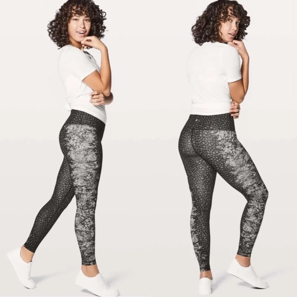 Lululemon Ice Gray Black Overlace Wunder Under High Rise 28" Tights Leggings - Image 12