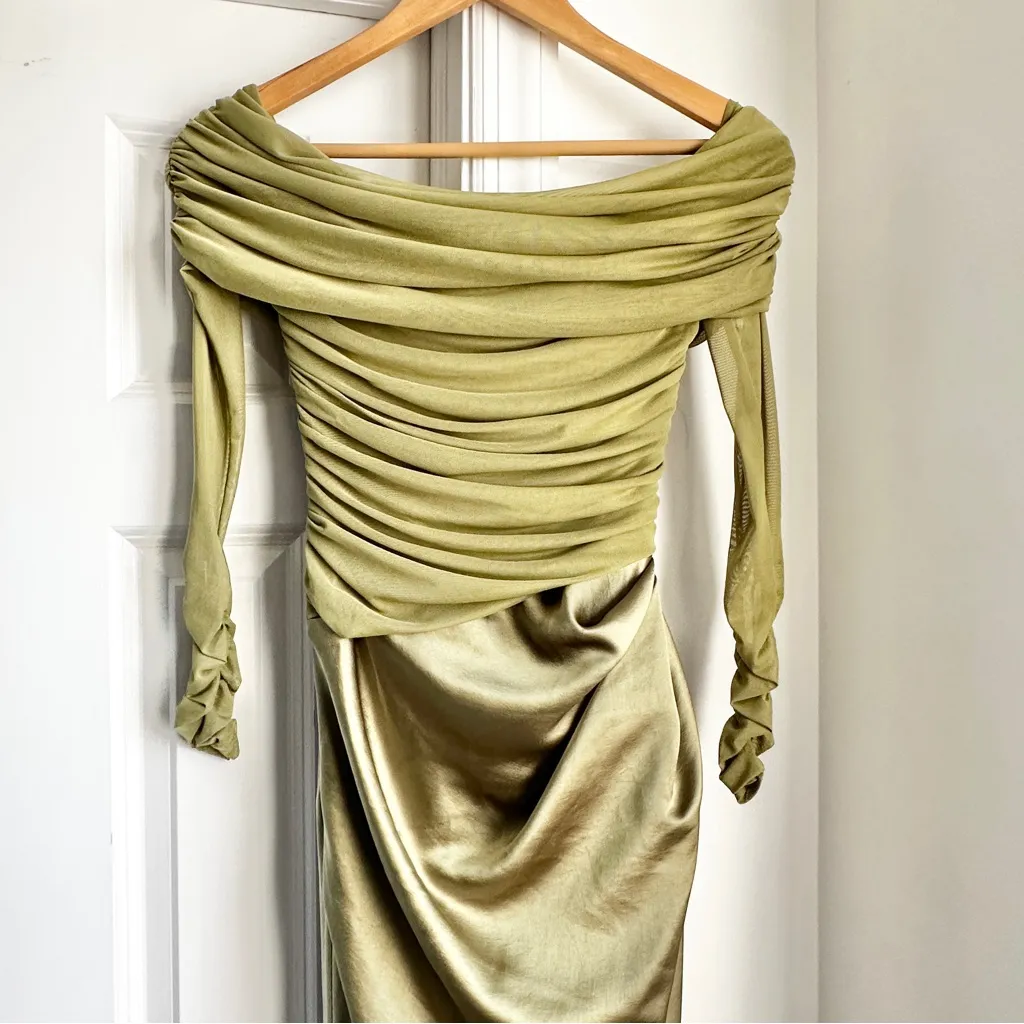 Anthropologie BHLDN Off-Shoulder Long-Sleeve Stretch Mesh Midi Dress - Image 5