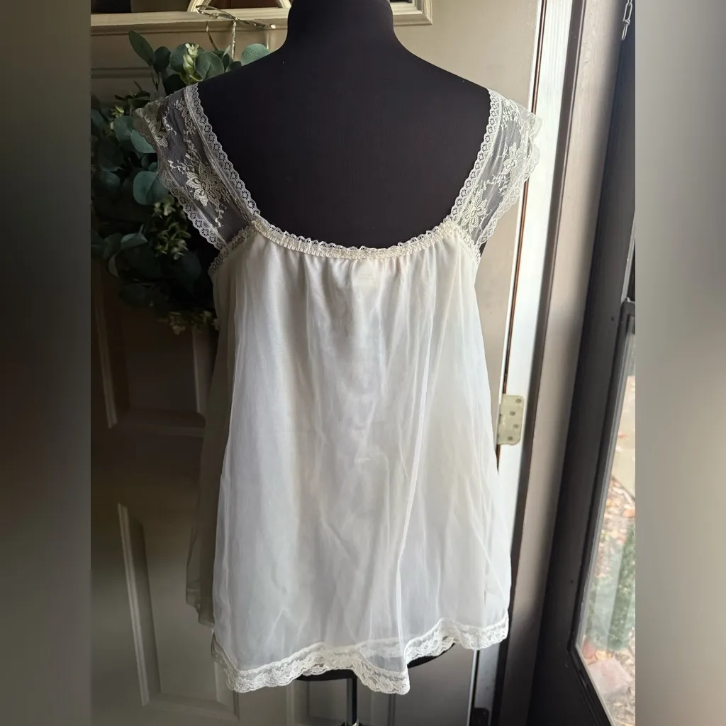 Vintage Vandemere layered sheer lace night gown slip dress, size small White - Image 6