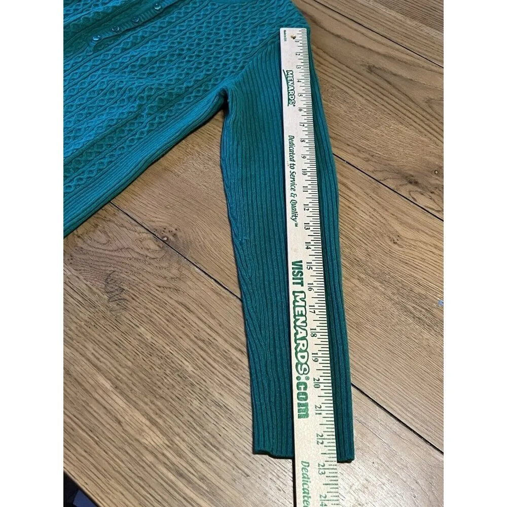 Laura Scott Sweater Women' Petite M Cable Knit Henley Green Pullover Soft Career - Image 7