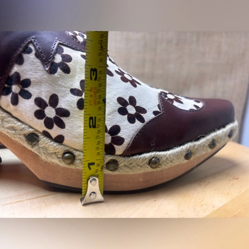 🌼RARE VTG Paris Blues size #9 Brown Floral Women's Clogs daysi print cow 🐄 🌼 - Image 8