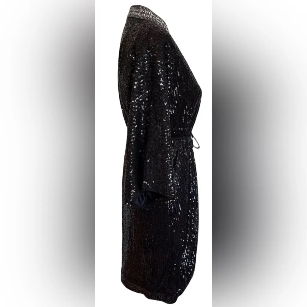 Chelsie & Violet Black Open Front Sequin Duster Jacket‎ Belted Kimono Size XL - Image 7