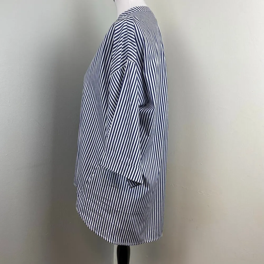 Harshman Beckett Popover Top Blouse Navy & White Stripe XS Oversized Blue - Image 4