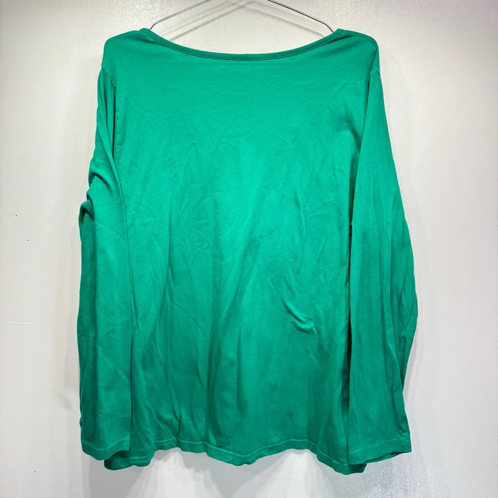 Vintage Santa Green Long Sleeve Tee by Holiday Editions Cotton Holiday Novelty Size 1X - Image 2