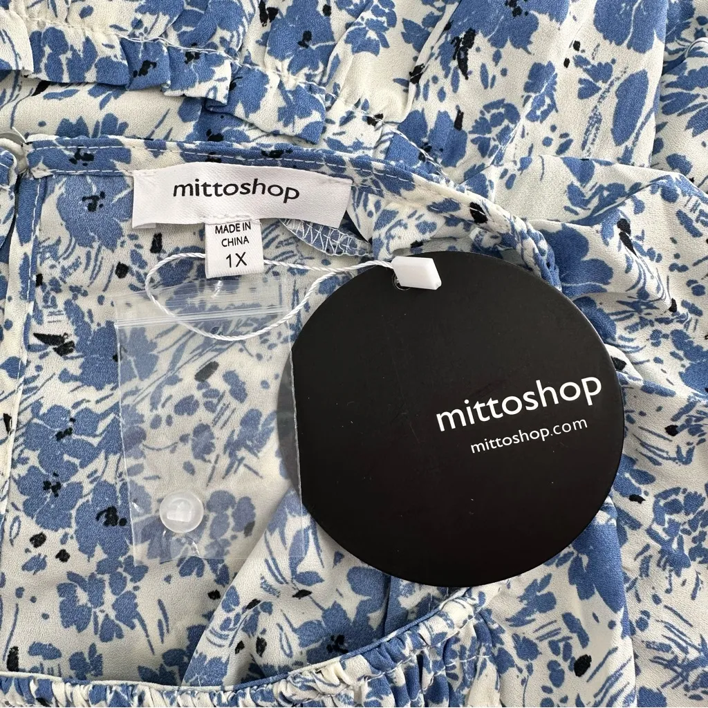 Mittoshop Blue Floral Dress size 1X Short Flutter Sleeves Smocked Waist NWT - Image 11