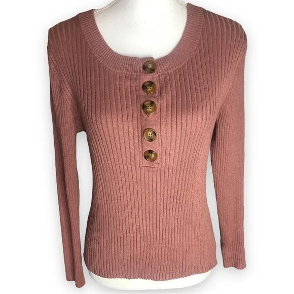 Arizona Jean Co. Ribbed Button Front Long Sleeve Pullover Top - Image 14