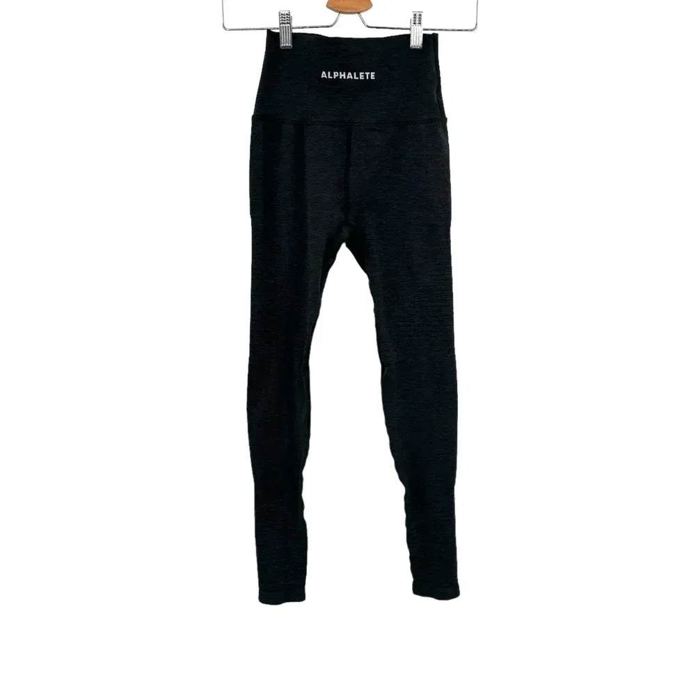 Alphalete Revival Moto Leggings Seamless Knit Stretch Gray Black‎ Size Small - Image 4