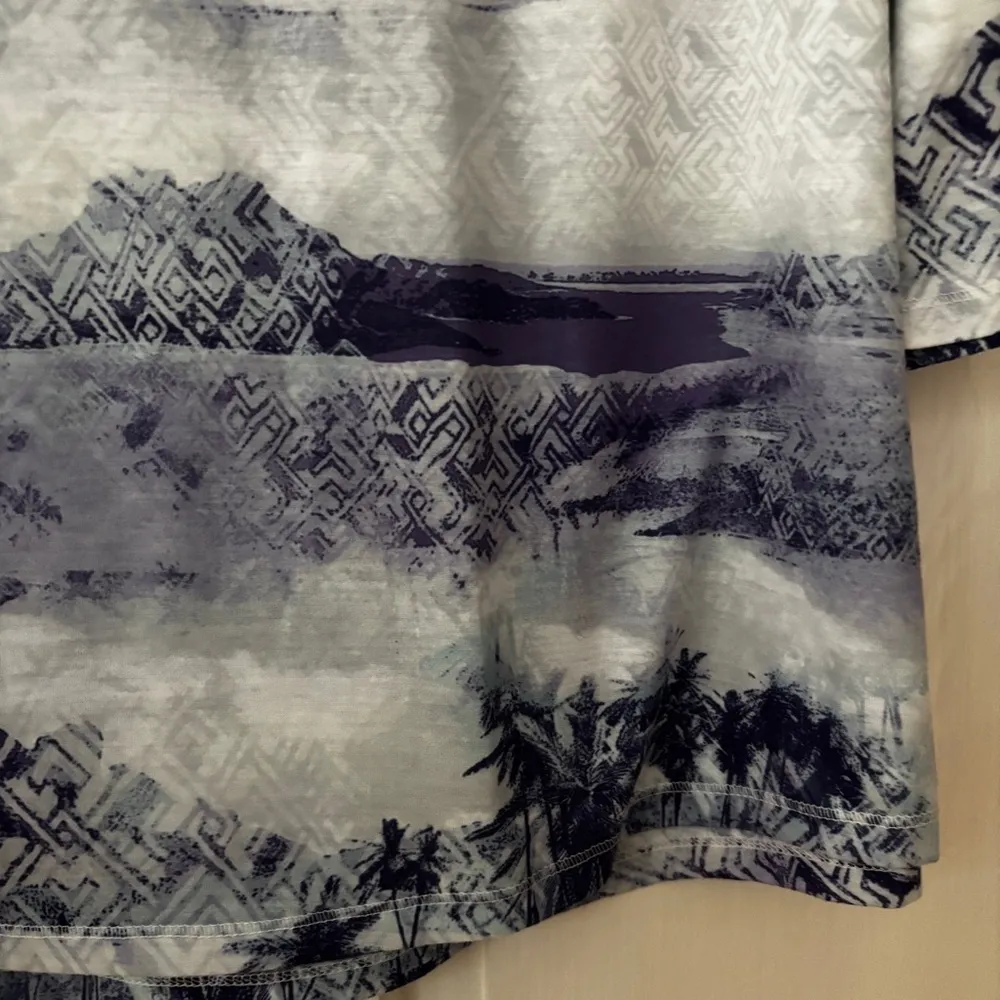 Chico's Size 3 Graphic Hawaiian Print Shirt Purple Blue Gray Palm Tree Chicos XL - Image 5