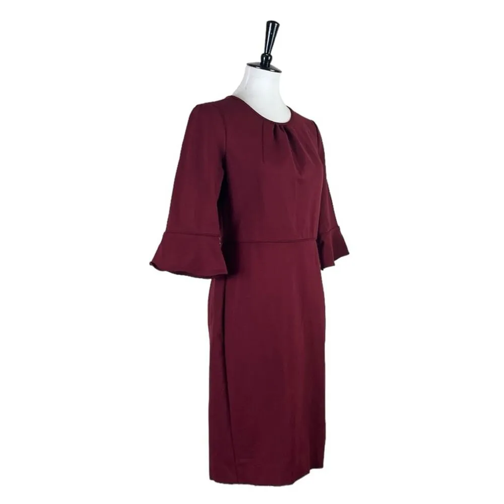 J.Crew Sheath Dress Ponte Knit Bell Sleeves Crew Neck Burgundy Women’s Size 8 - Image 2