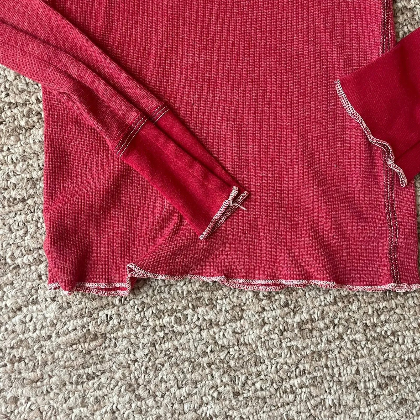 Vintage Abercrombie Cherry Red Hooded Long Sleeve Henley - Image 3