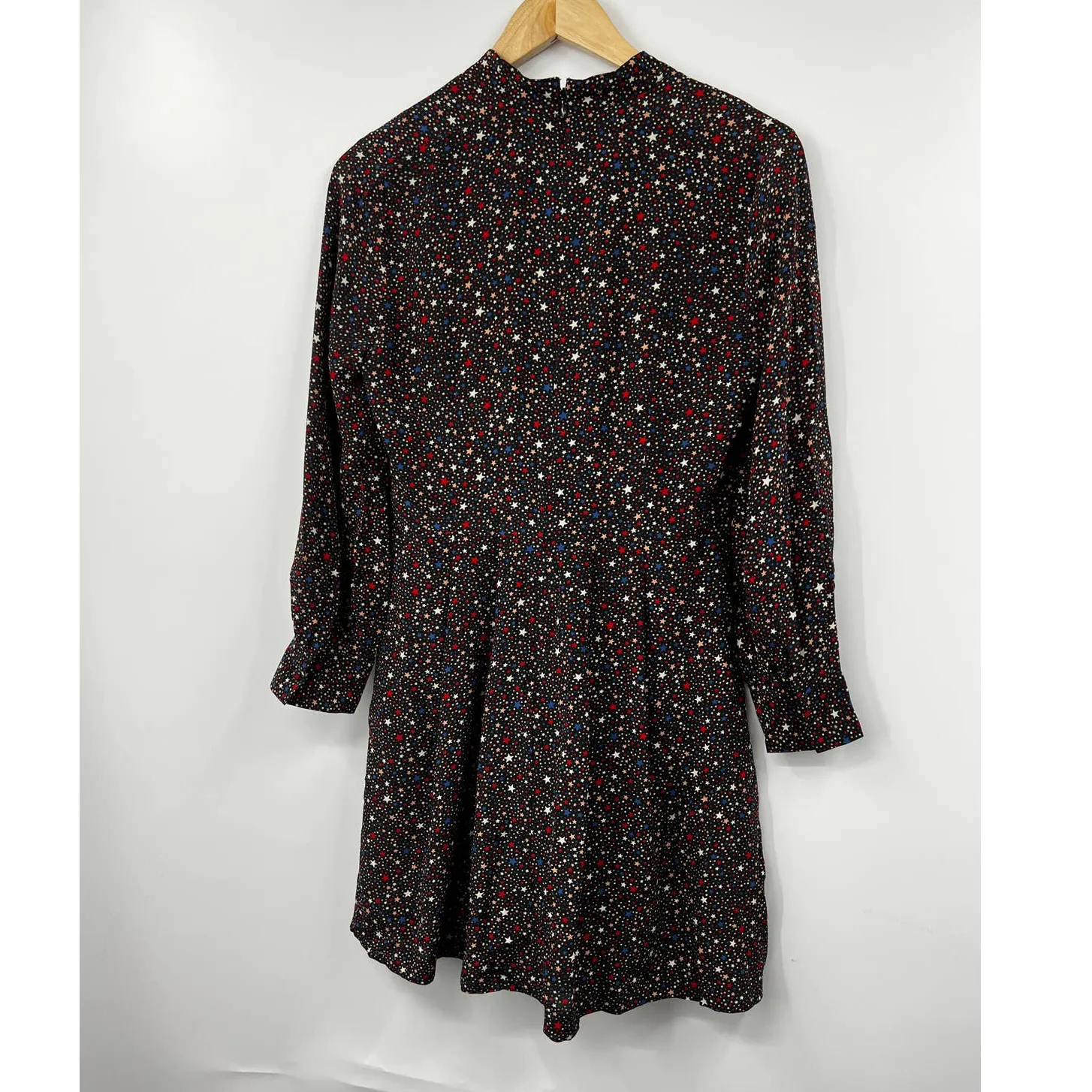Madewell Women's Dress 2 Silk Balsam Tie Neck Mini Bow Pleated Starry‎ Black - Image 8