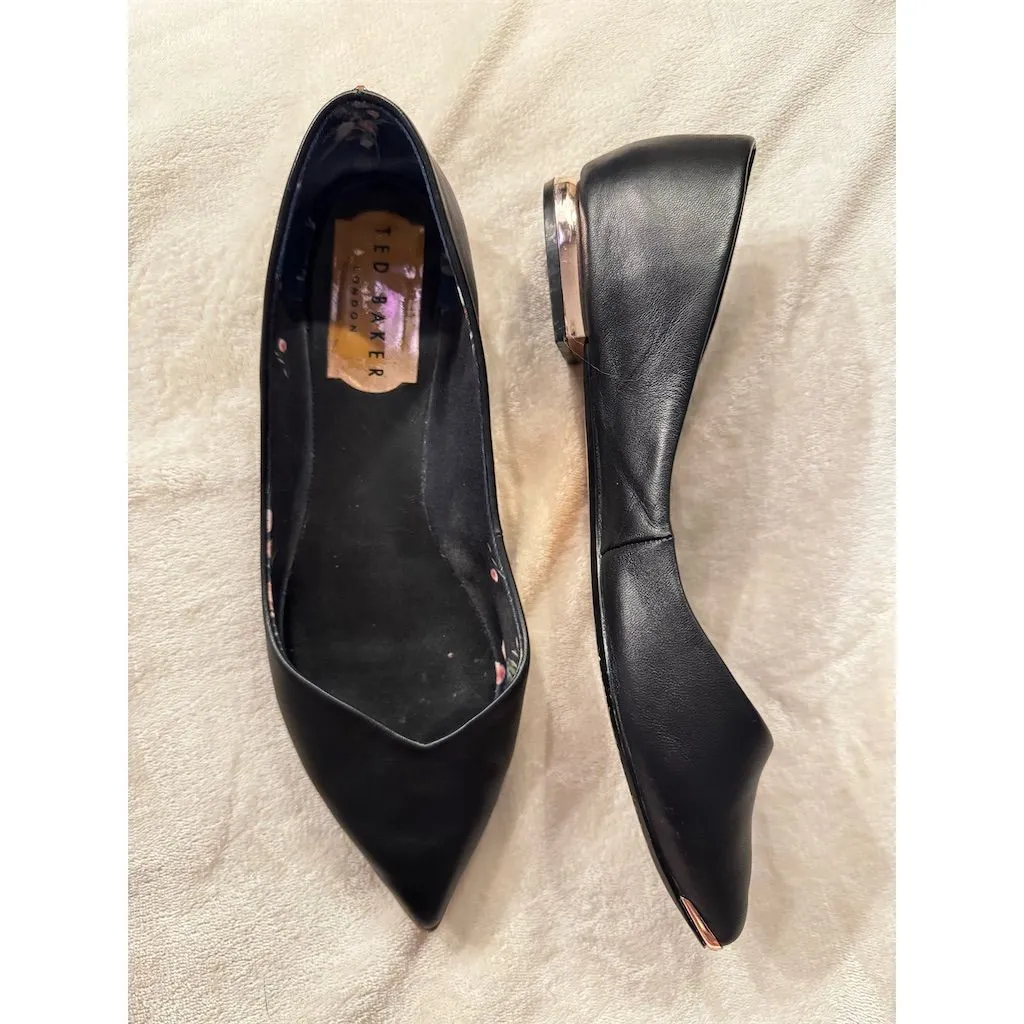 Ted Baker Women's Black Leather Ballet Flats Pointed‎ Toe - Image 2