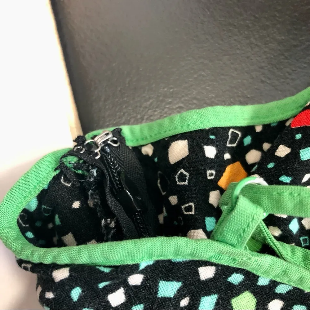 Polka Dot Fit & Flare Mini Dress Cutouts Green Black Skater size 6 - Image 11