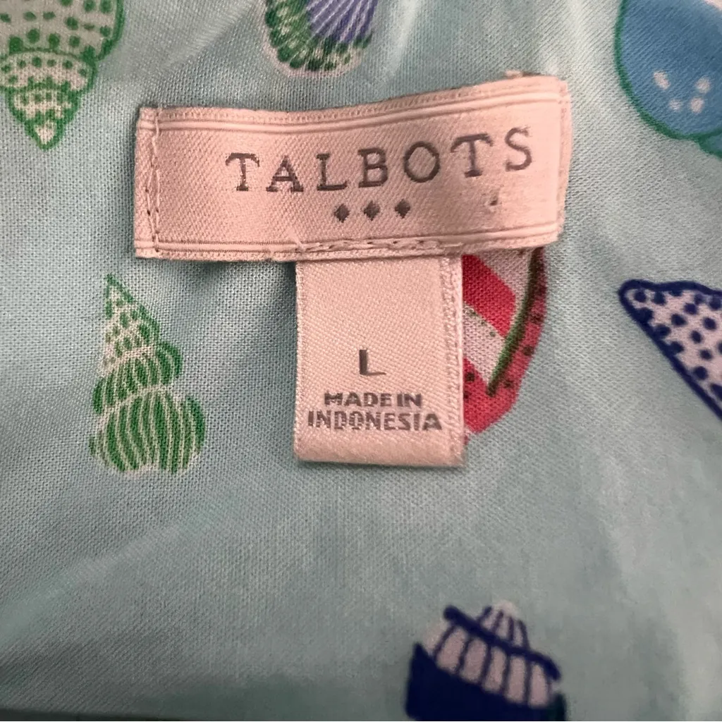 Talbots Sleeveless Popover Top Seashells Blue Colorful Sz Large Pleated Coastal - Image 8