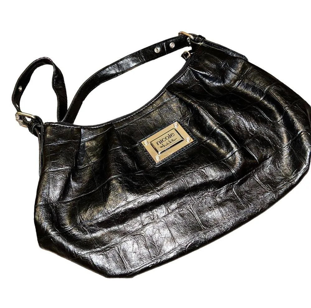 Nicole Miller Black Purse Silver Detailing Handbag Women’s Bag Adjustable Strap! - Image 2