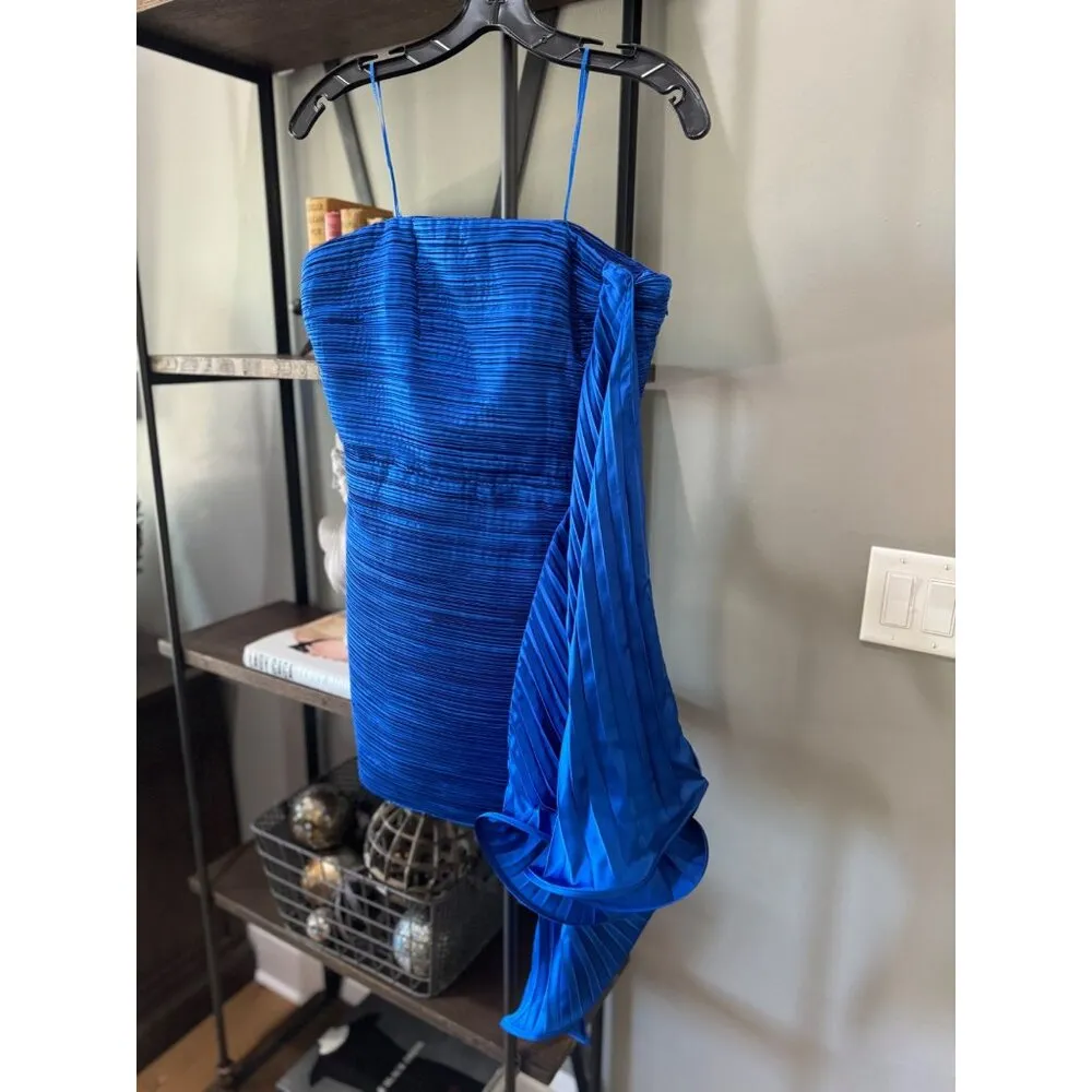 Amur Kayleigh Pleated Satin Mini Dress Cobalt Blue Womens Size 8 - Image 7