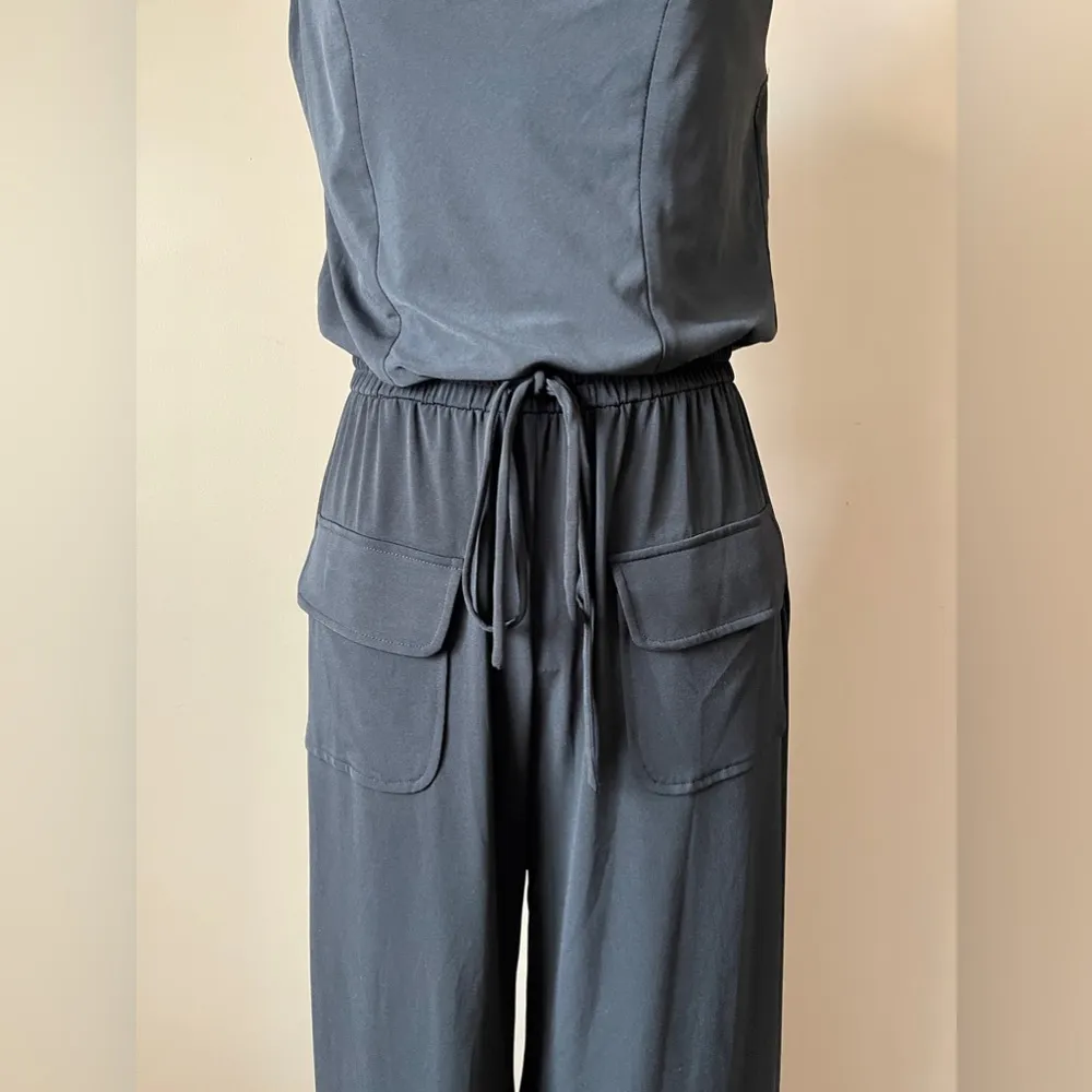 VINCE CAMUTO | Black Draped Neck Wide Leg Sleeveless Jumpsuit Sz S - Image 4