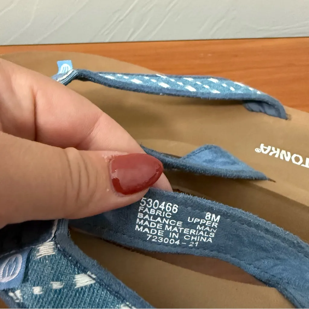 Minnetonka Women's Hedy Flip Flop Thong Sandal Slip On Casual Navy Blue Denim 8M - Image 2