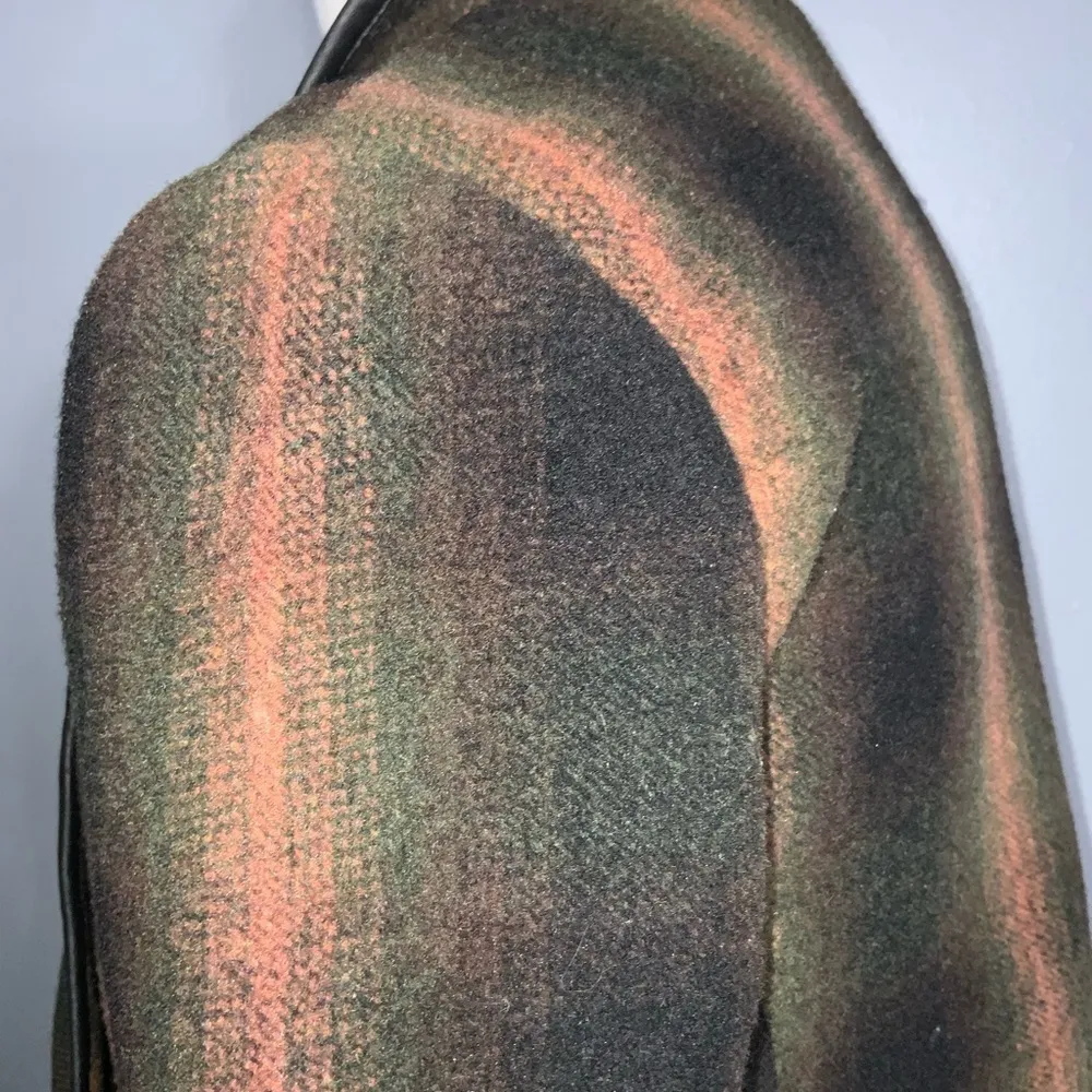 BB Dakota Brown & Orange Wool Blend Faux Leather Trim Open Front Cardigan Small - Image 8