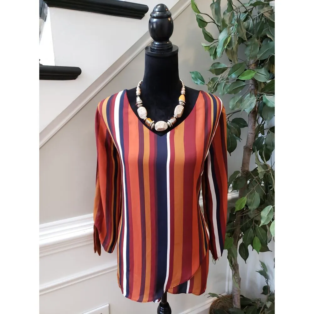 Women's Est. 1946 Striped Long Sleeve Top Size L Long Sleeves V - Image 2