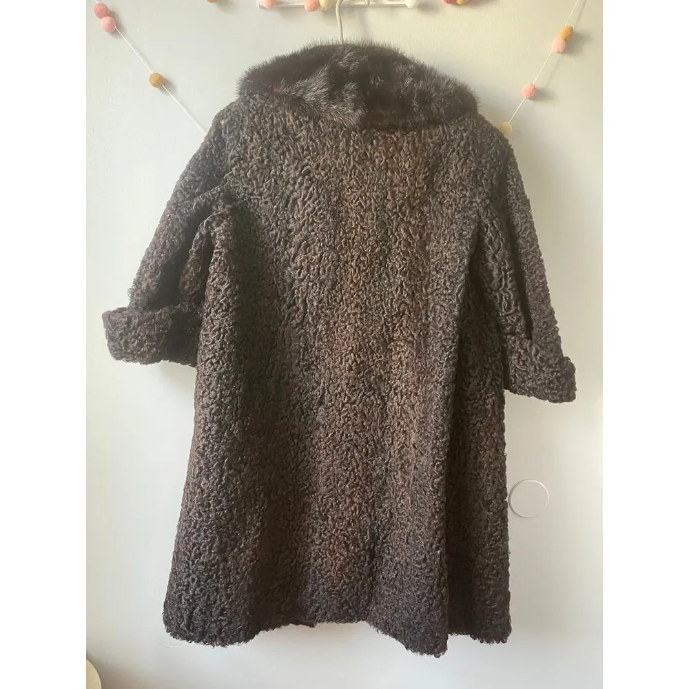 1960s Black Persian Lamb Midi Quarter Sleeve MCM Fur Winter Coat Size M - Image 5