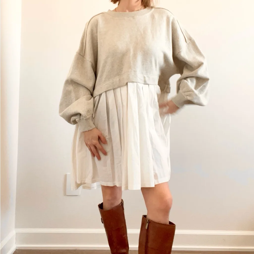 Free People Gray and White Eleanor Sweatshirt Dress - Image 4