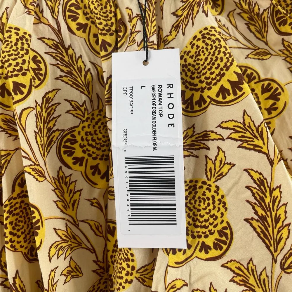 RHODE Rowan Top Size Large Garden of Dream Golden Floral Blouse Cotton NWT Yellow - Image 6
