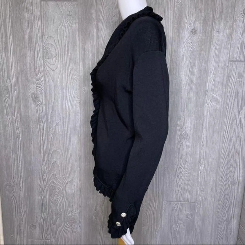 Vintage vertigo Paris ruffle button front cardigan sweater black button detail m - Image 4