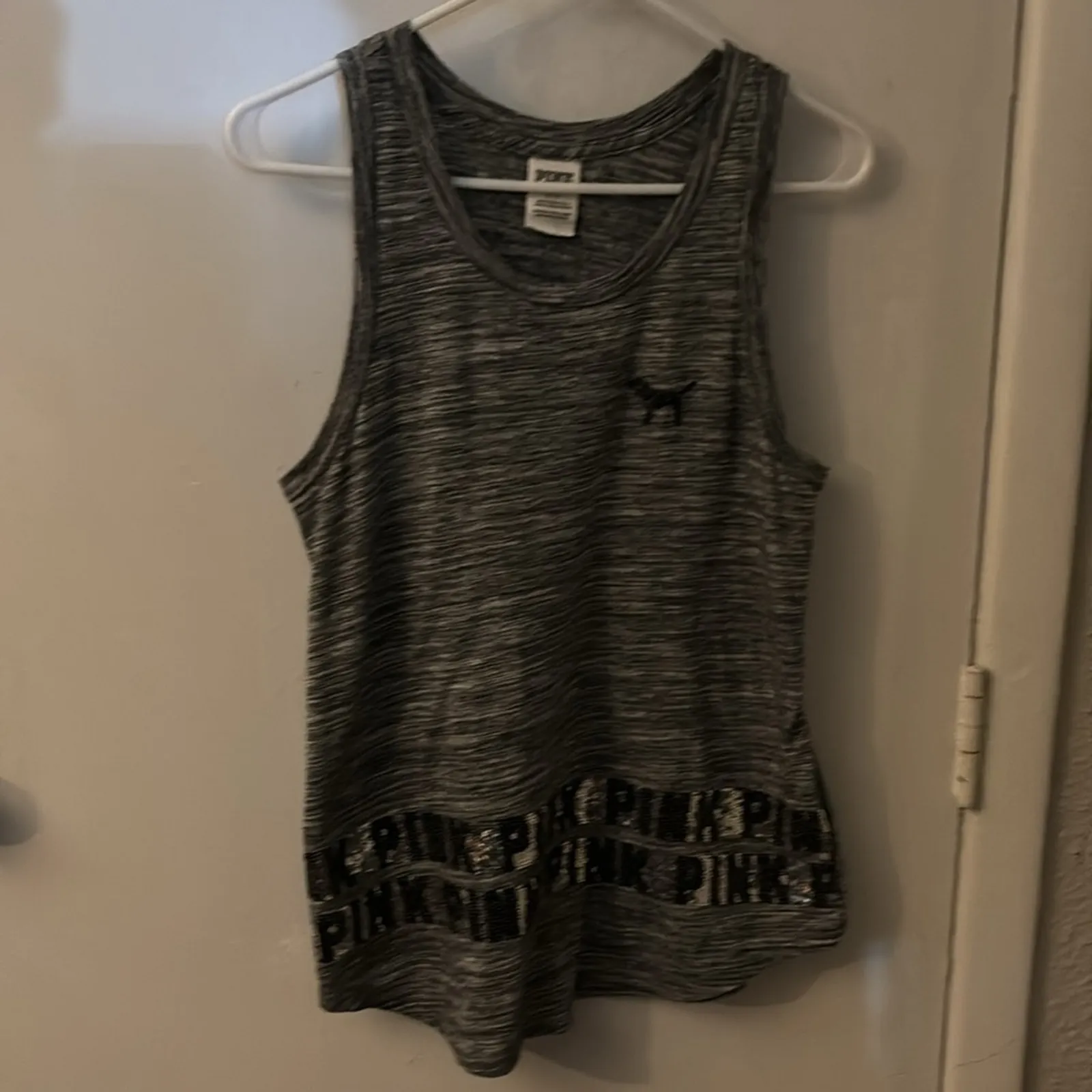 PINK Victoria's Secret Bling Sequin Grey Tank Top Logo S Activewear Sportswear - Image 5