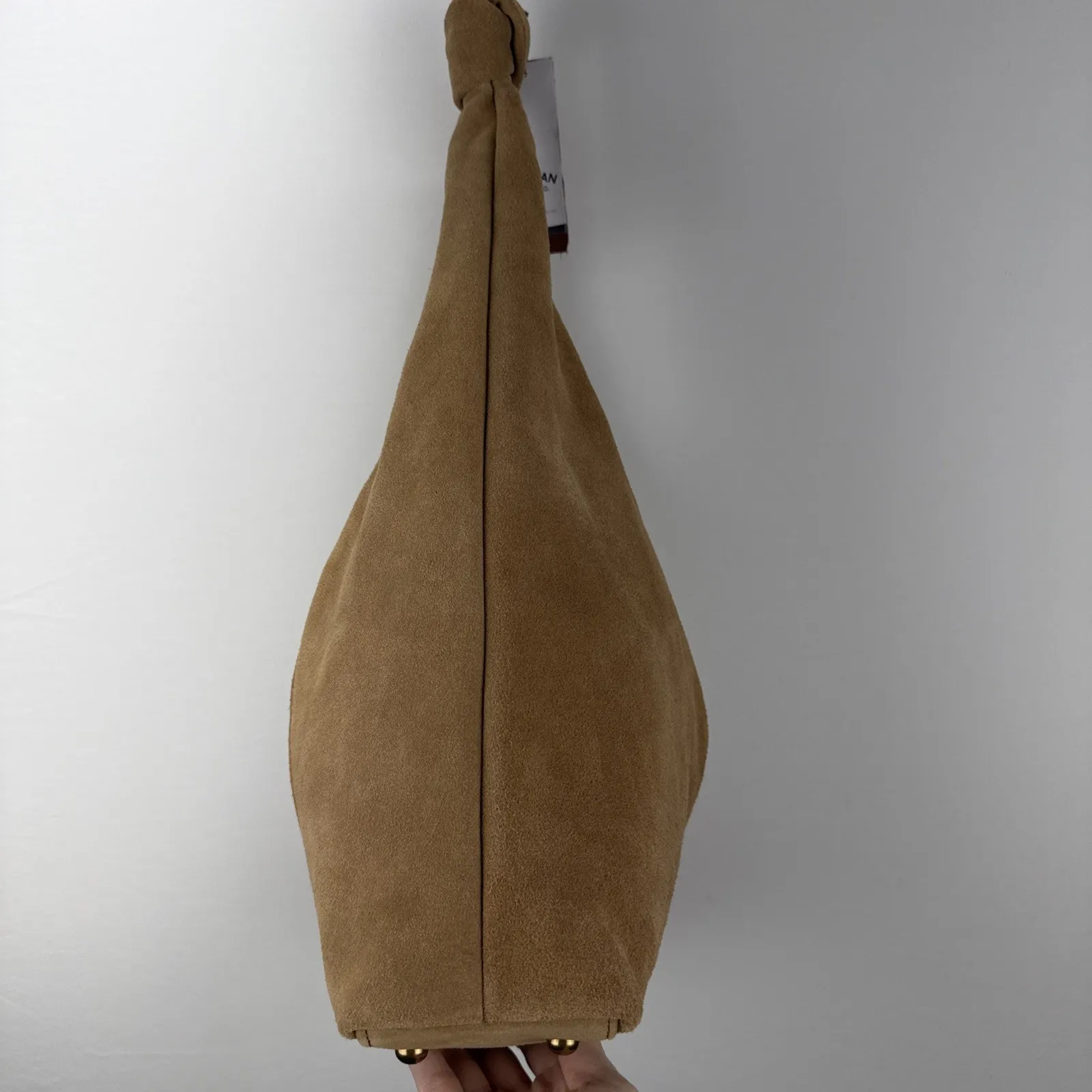 American Leather Co Marietta Knot Hobo Purse Shoulder Bag Cognac Suede Boho Tan - Image 7