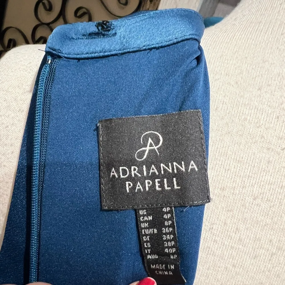 Adrianna Papell Sz 4P Petite Blue Sleeveless Faux Wrap Dress Formal Sheath - Image 8