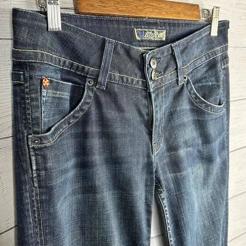 Hudson Womens size 28 Blue Bootcut Jeans Flap Back Pockets British Union Y2K - Image 4