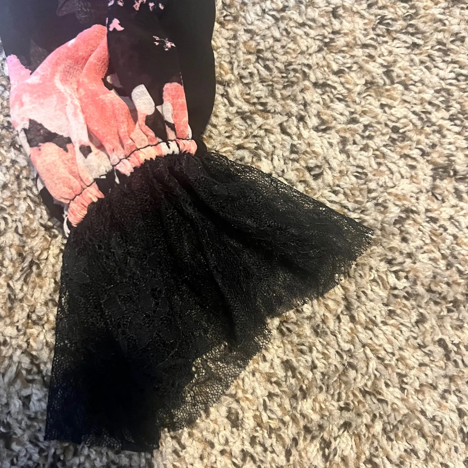 Free People Black Pink Floral Lace Smocked Cropped Long Sleeve Top Womens XS - Image 4