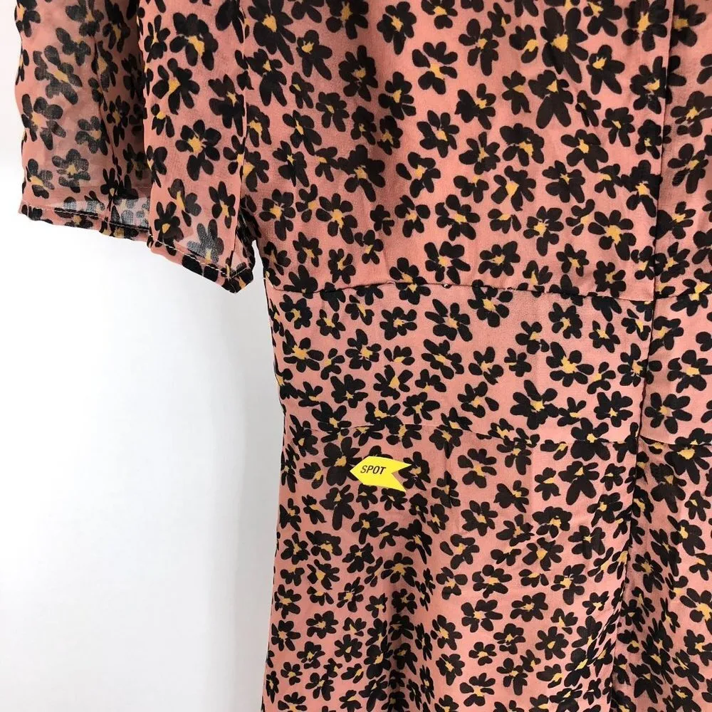 Alexia Admor A Line Dress Floral Button Front V-Neck Short Sleeve Brown 8 - Image 4