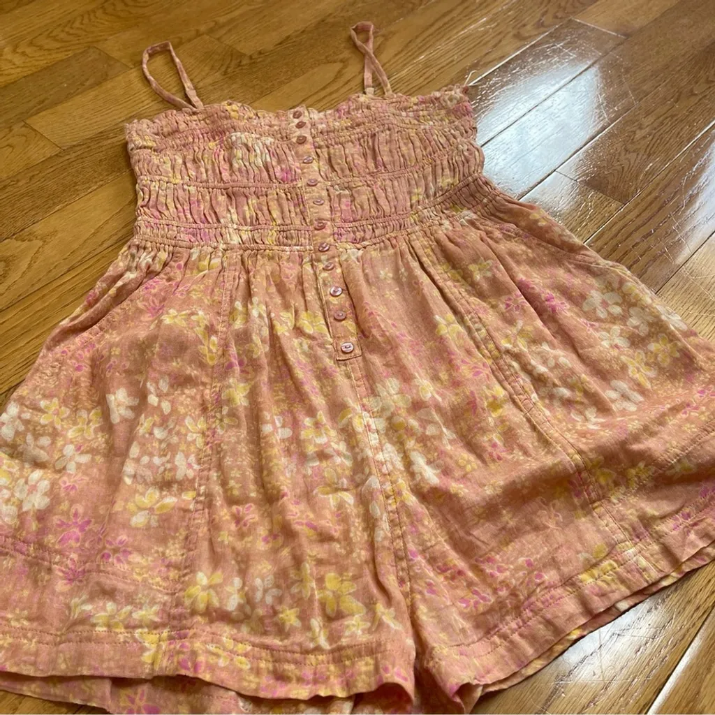 Free People FP One Sammi Shorts Romper 100% Cotton Floral print Orange boho Sz M - Image 3