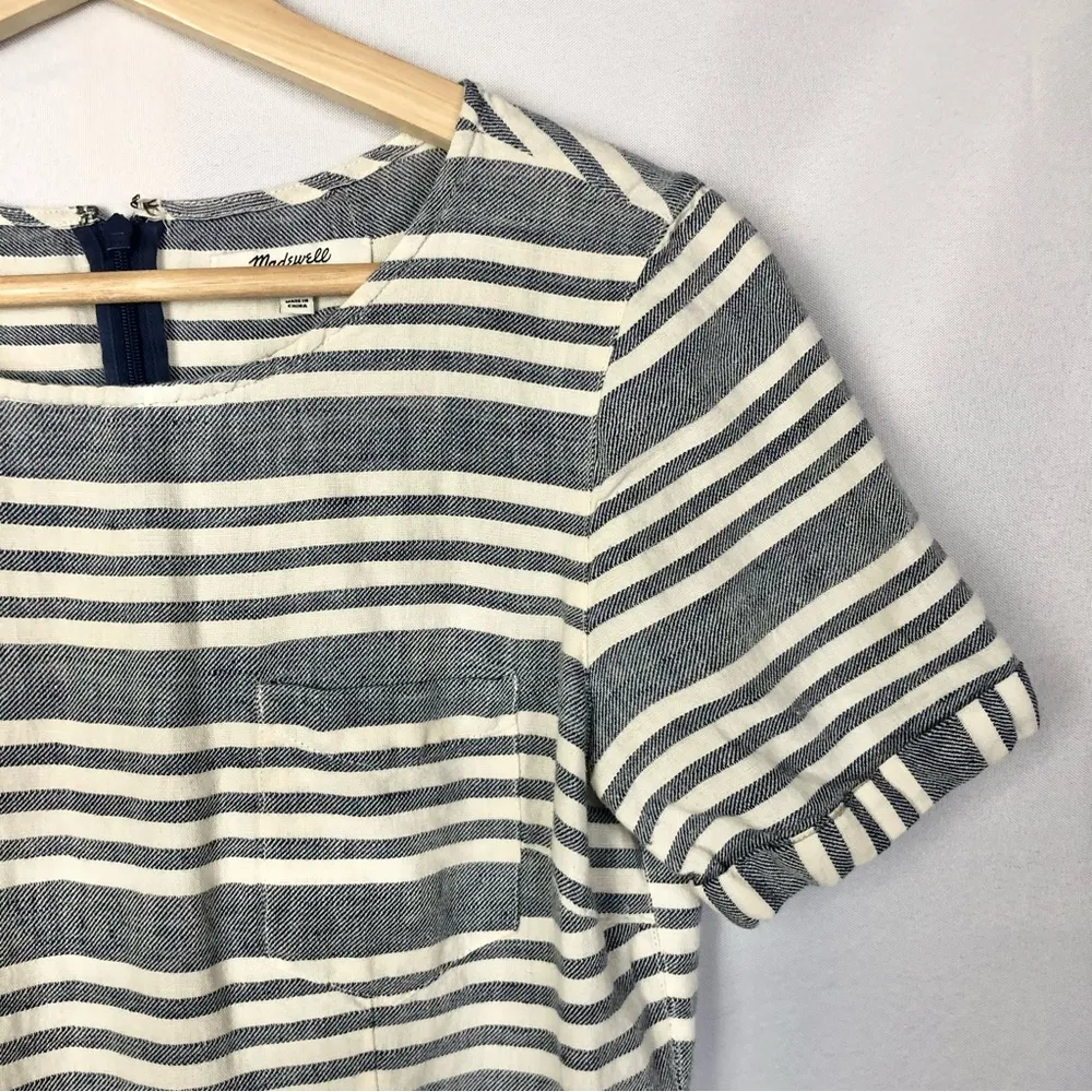 Madewell Songbird Striped Stucco Blue & Cream Stripe Short Sleeve Mini Dress 4 - Image 34